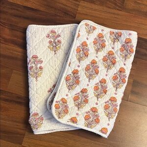 White Quilted Floral Pillow Shams - Orange & Pink Print